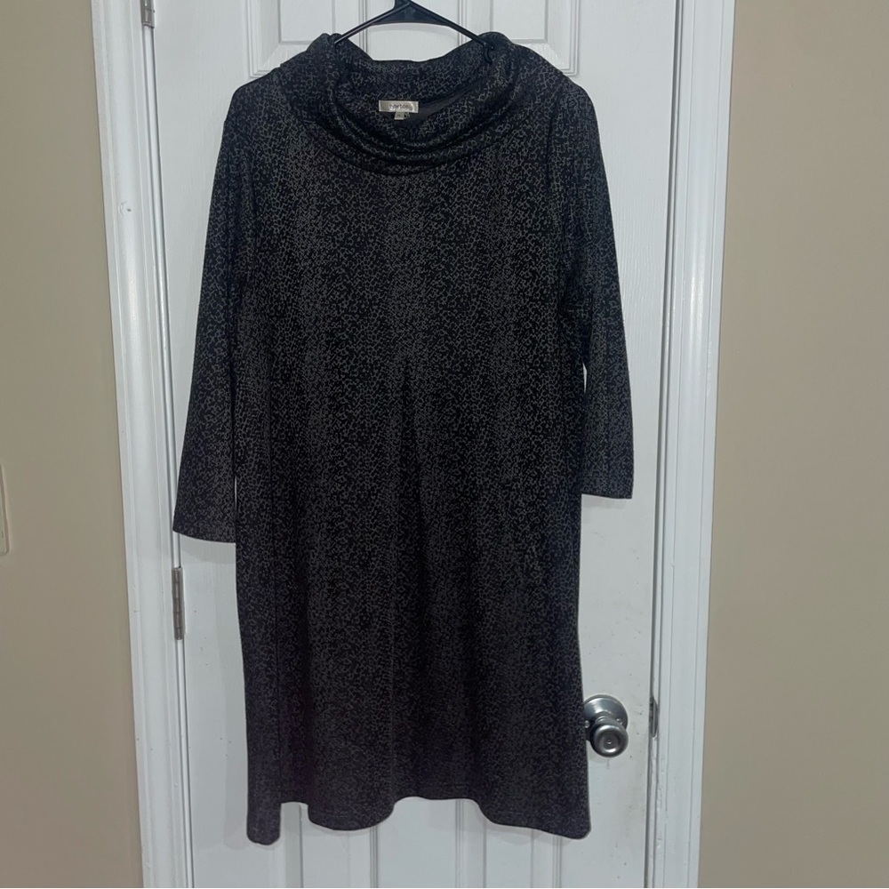 Tyler Boe Kim Dress XL Black & Grey Snake Skin Print Cowl Neck 3/4 Sleeve